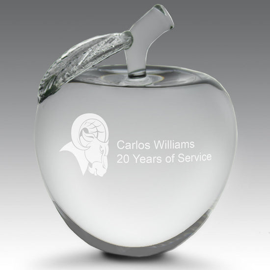 Large optic crystal 3D apple with leaf and stem