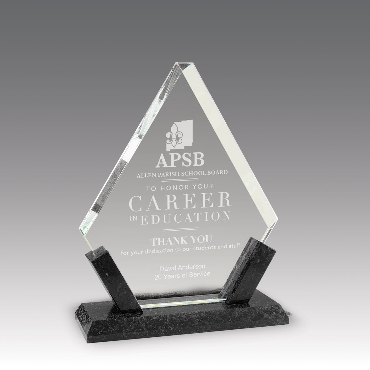 Crystal Diamond Award With Marble Base