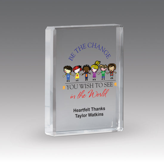 Be The Change Optic Crystal Paperweight