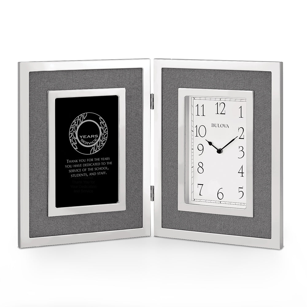 Bulova Large Silver Framed Clock Award