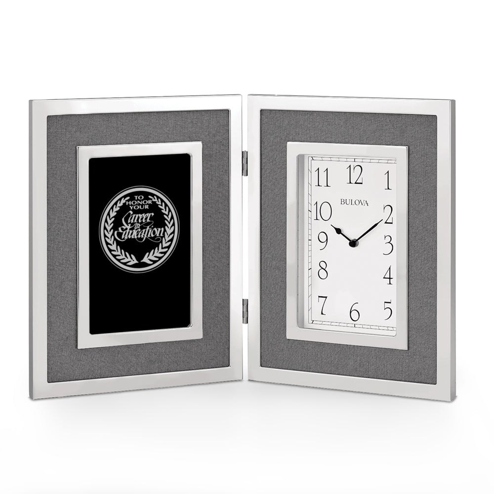 Bulova Large Silver Framed Clock Award