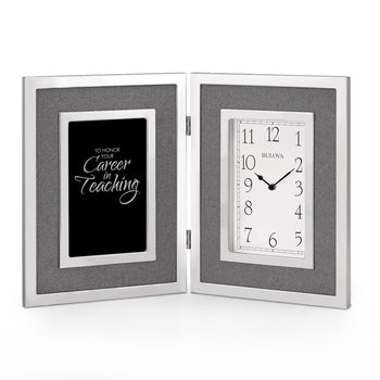 Bulova Large Silver Framed Clock Award