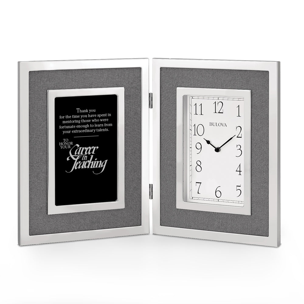 Bulova Large Silver Framed Clock Award
