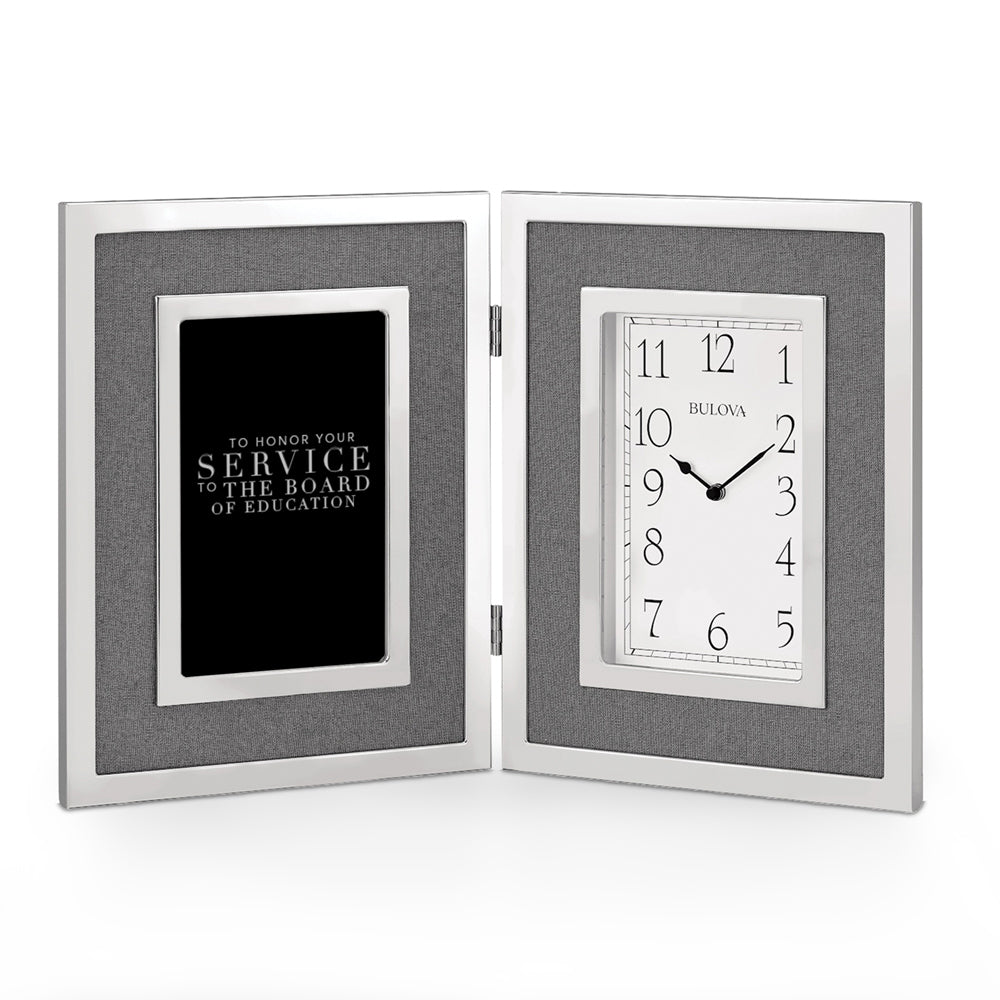 Bulova Large Silver Framed Clock Award