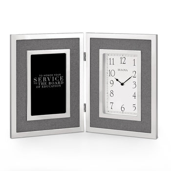 Bulova Large Silver Framed Clock Award