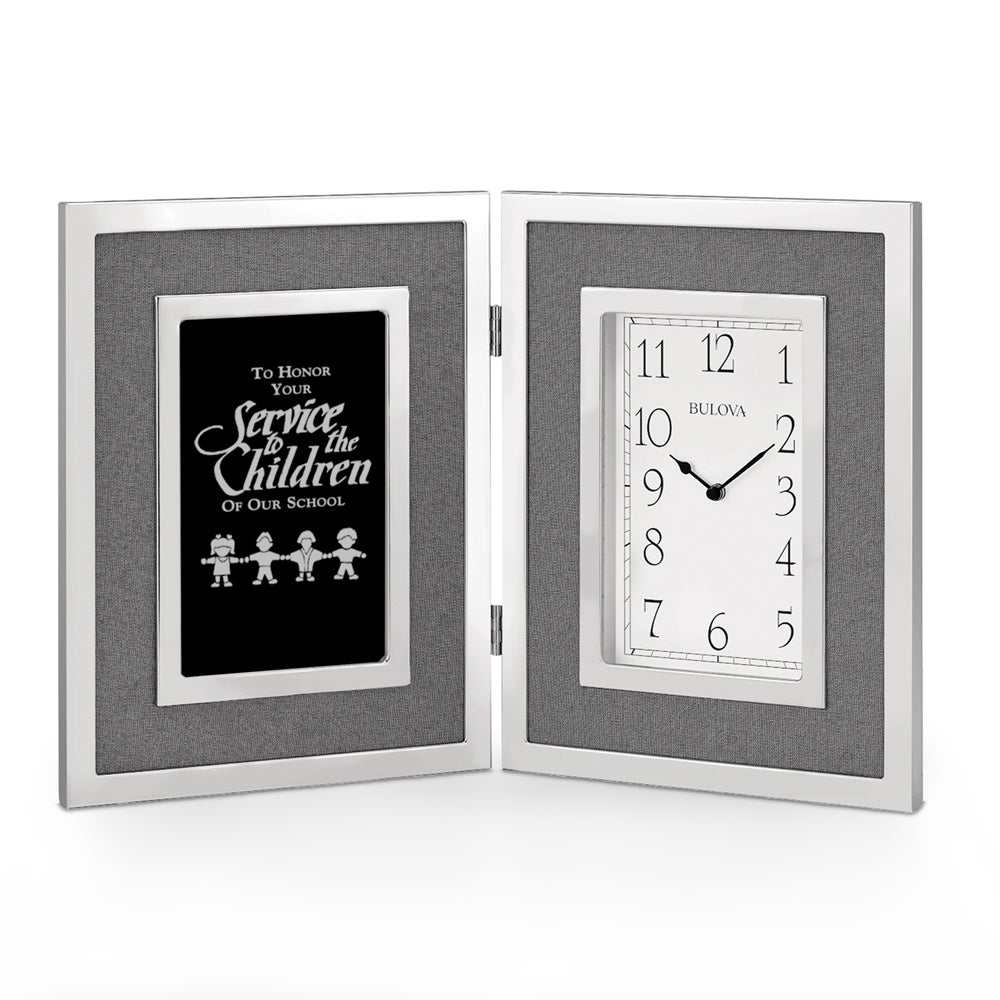 Bulova Large Silver Framed Clock Award