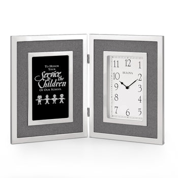 Bulova Large Silver Framed Clock Award