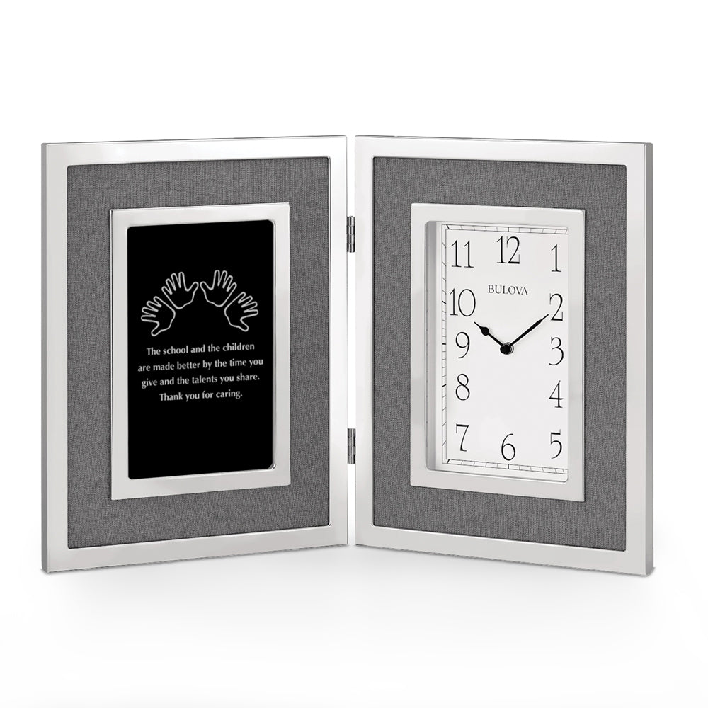 Bulova Large Silver Framed Clock Award