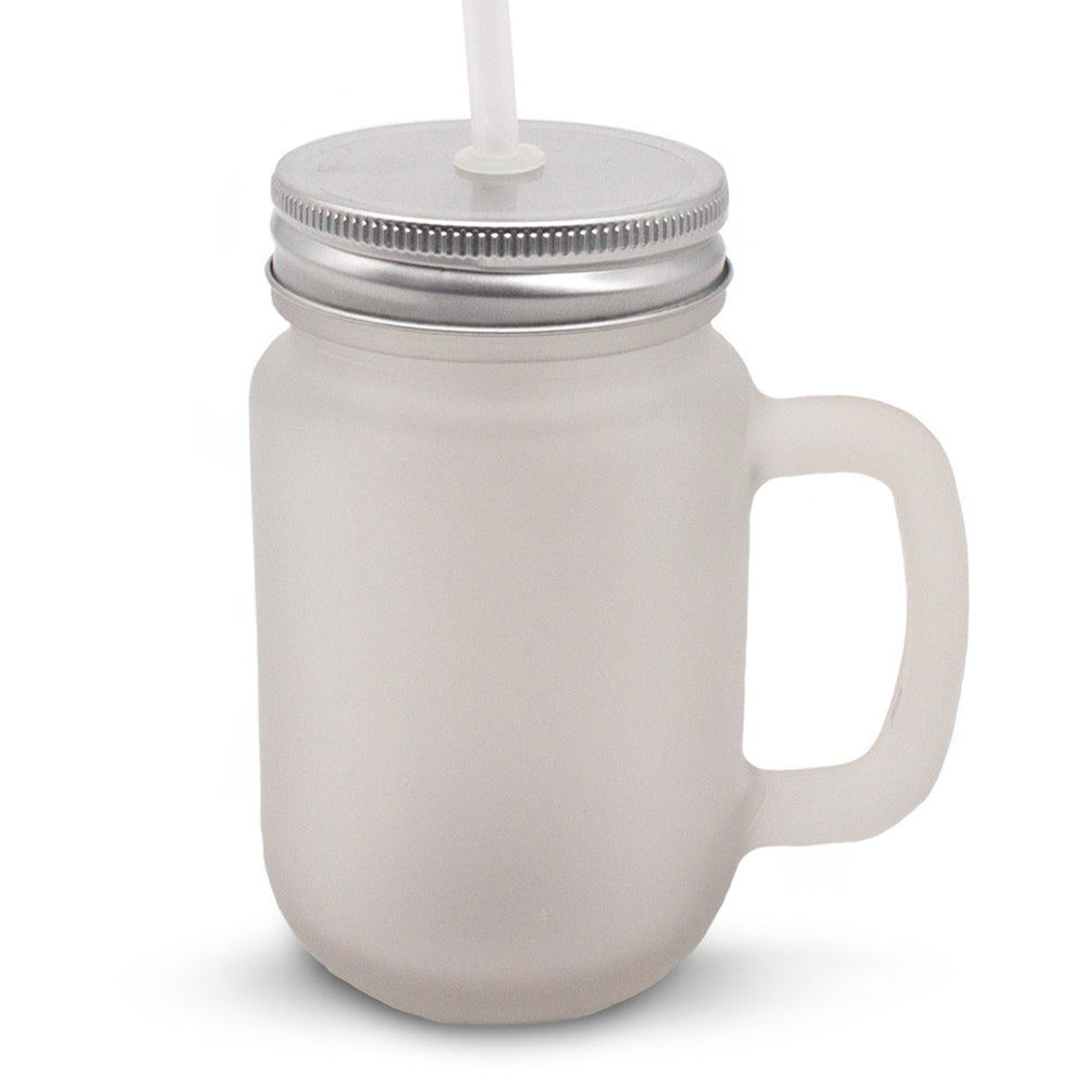 Custom Full Color 12 oz. Frosted Mason Jar w/ Straw