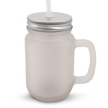 Custom Full Color 12 oz. Frosted Mason Jar w/ Straw