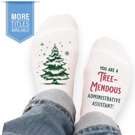 socks with tree-mendous message