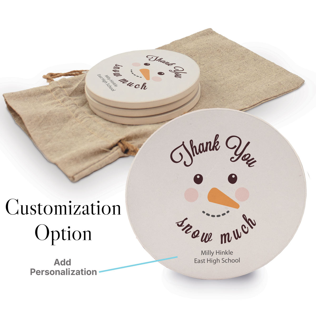 Thank You Snow Much Sandstone Coaster Set - Snowman