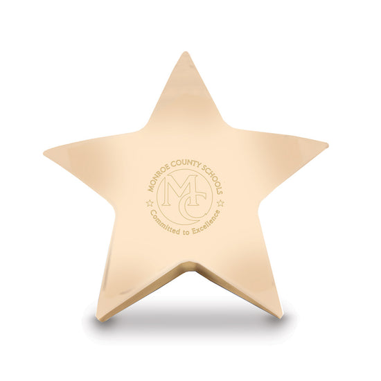 brass star paperweight with custom logo