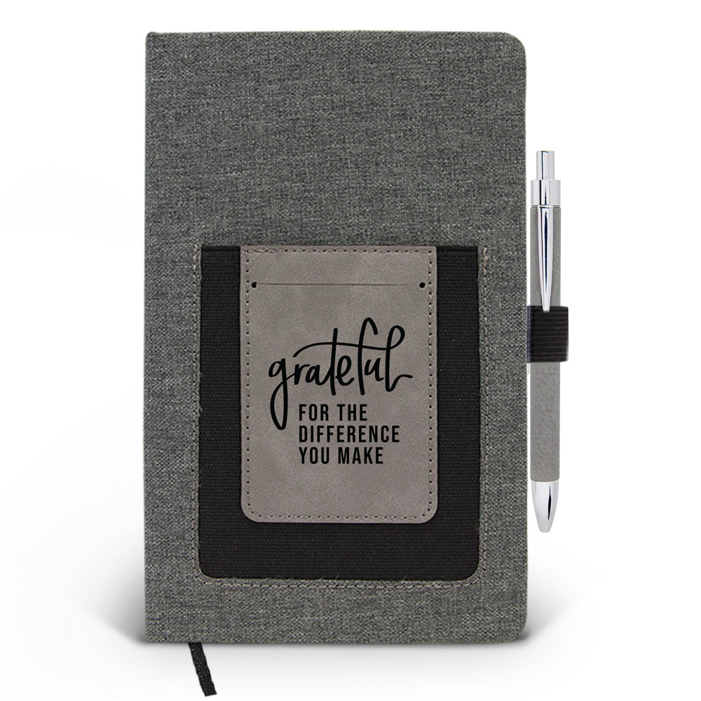 Grateful For The Difference You Make Canvas Journal w/ Pocket