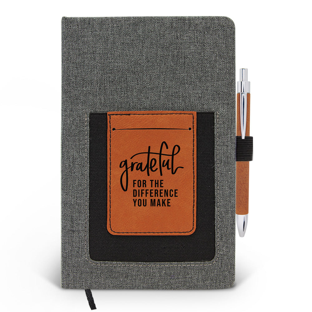 Grateful For The Difference You Make Canvas Journal w/ Pocket