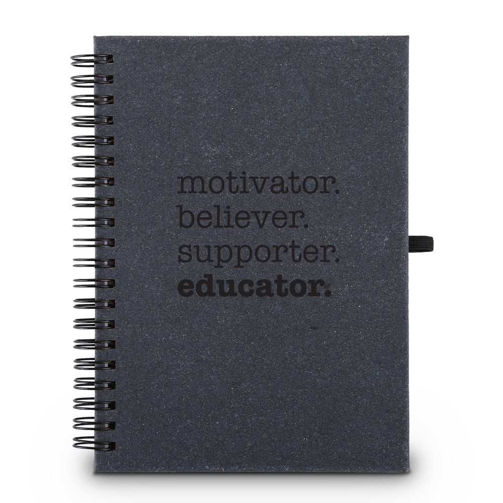 Motivator. Believer. Supporter. Educator Hardcover Spiral Journal w/ Sticky Notes
