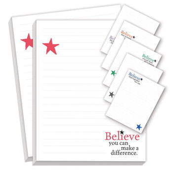 believe series notepads with six different messages