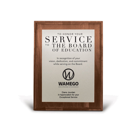 7x9 Walnut Plaque W/ Brushed Silver Plate