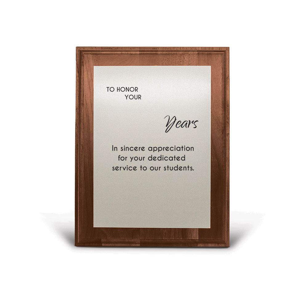 7x9 Walnut Plaque W/ Brushed Silver Plate