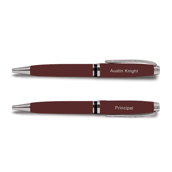 2 red metal twist ballpoint pen with personalization