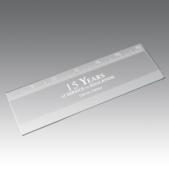 6" premium jade glass ruler featuring laser-engraved personalization for teacher recognition.