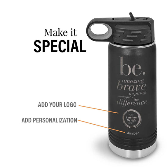 black be collection 20 oz stainless steel water bottle with add your logo and personalization