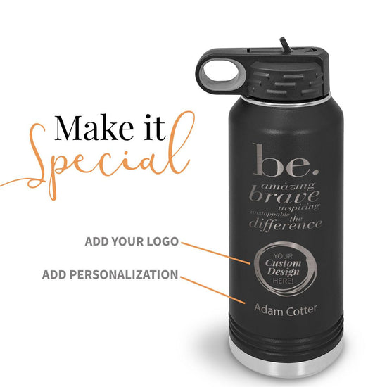 black be collection 32 oz stainless steel water bottle with add your logo and personalization
