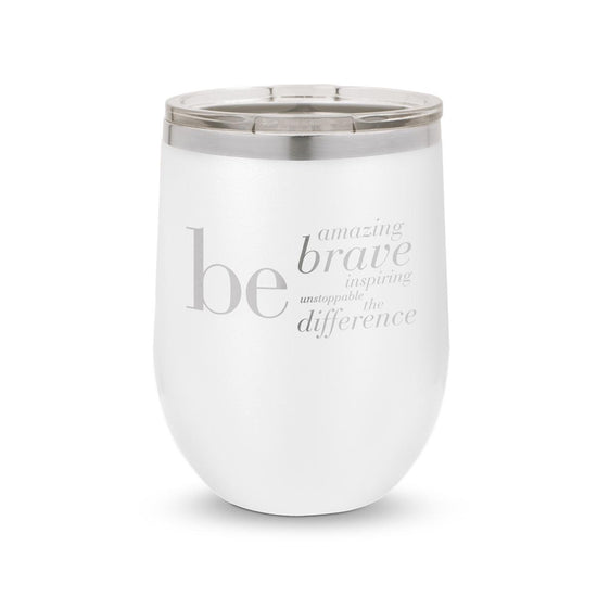 white 12 oz. stainless steel tumblers with be collection message