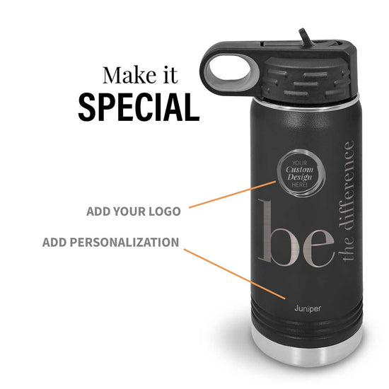 black be the difference 20 oz stainless steel water bottle with add your logo and personalization