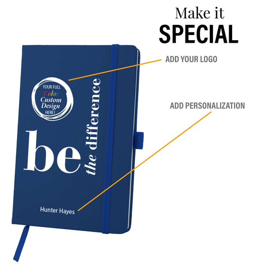 blue be the difference journal with add your logo and personalization