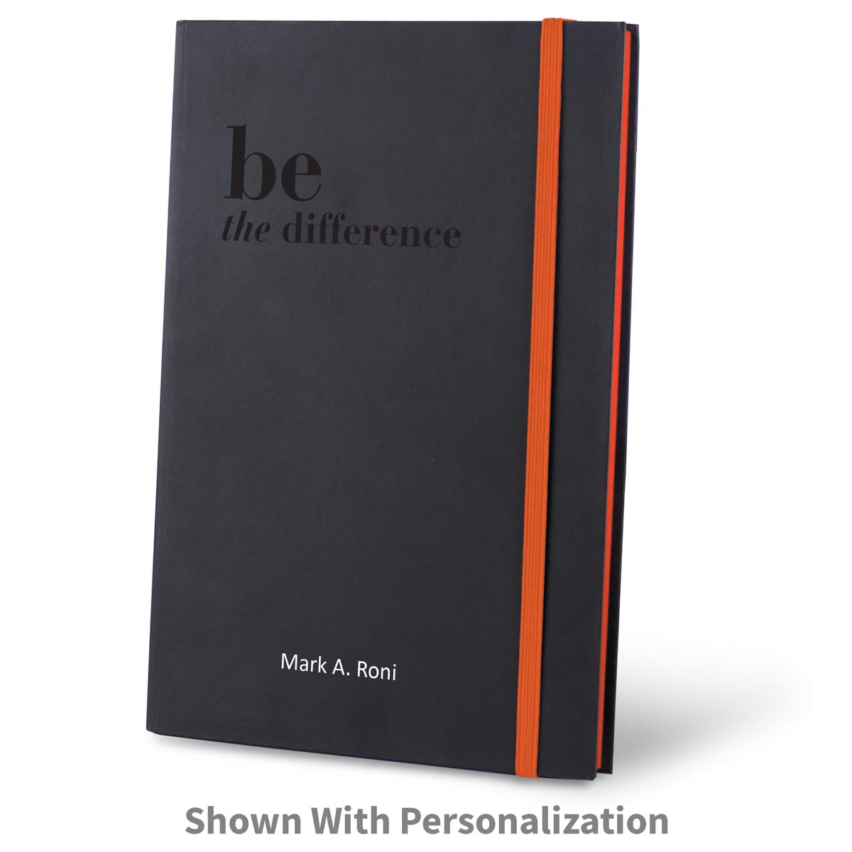 be the difference black journal with orange accents and personalization