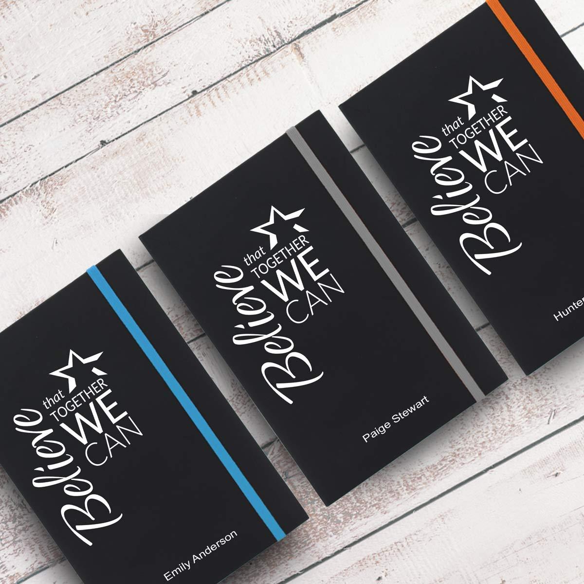believe black journals with multiple accent colors and personalization
