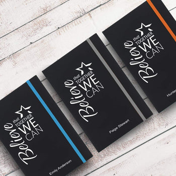 believe black journals with multiple accent colors and personalization