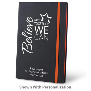 believe black journal with orange accents and personalization