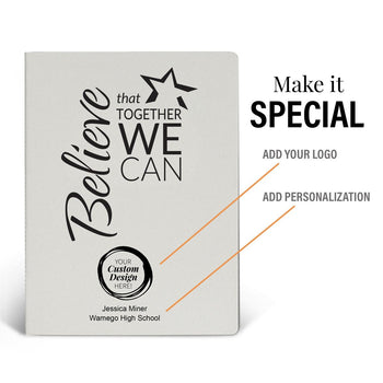 a white believe that together we can appeel grande journal with add your logo and personalization