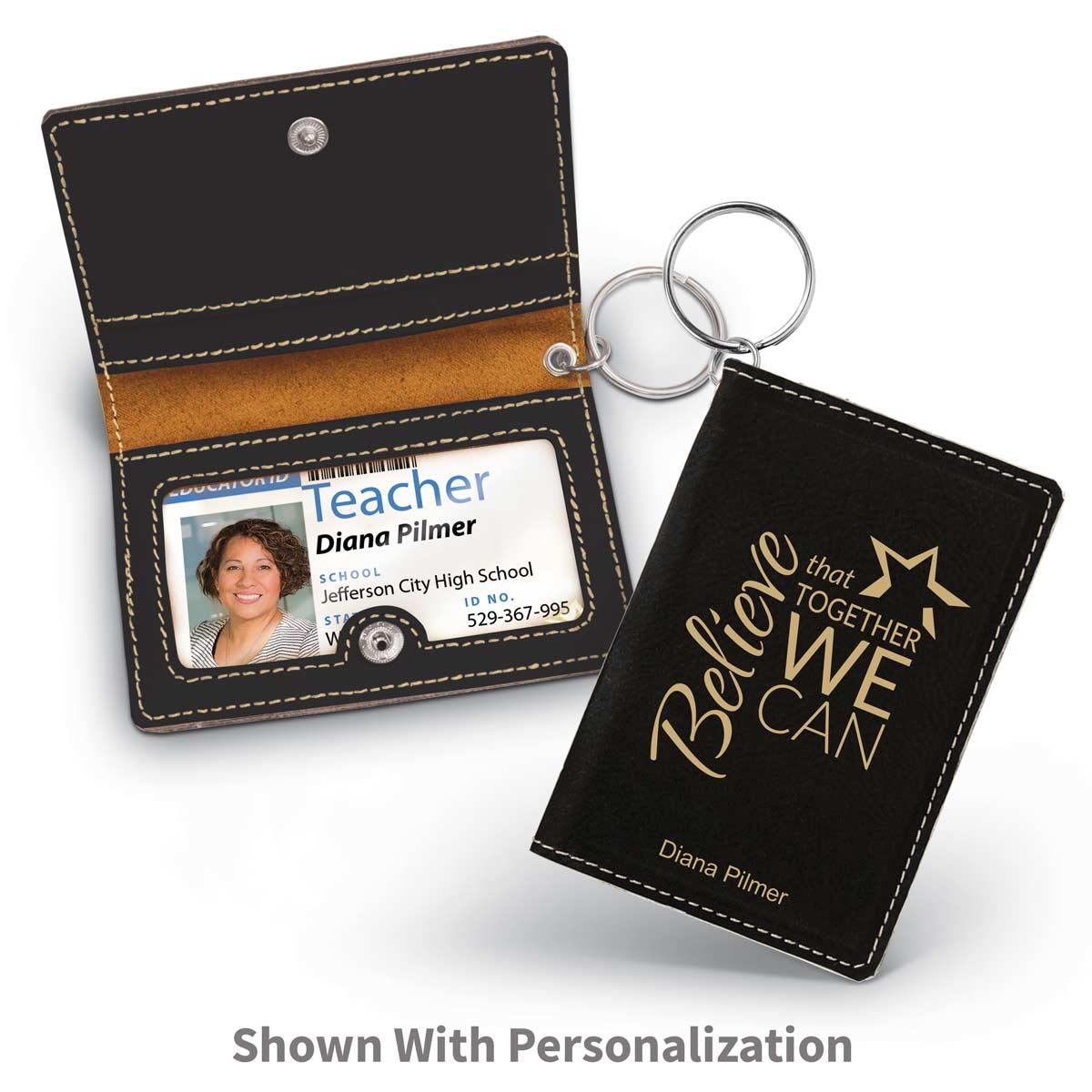 black leather id holder with believe that together we can message