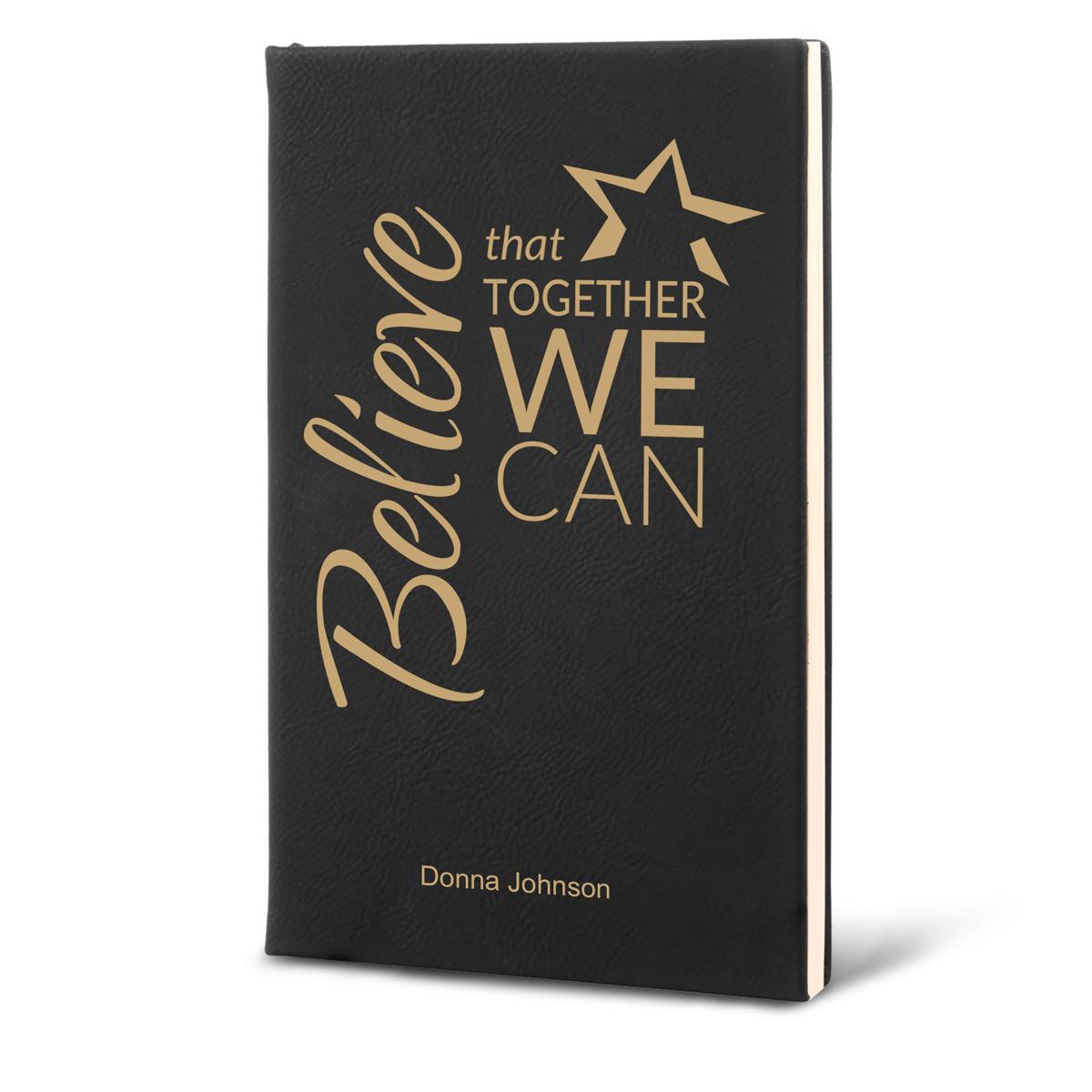 Richly textured hardbound journal featuring the inspirational Believe That Together We Can message. 9 colors to choose from.