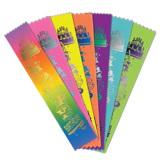 colorful satin ribbons with foil-stamped happy birthday message