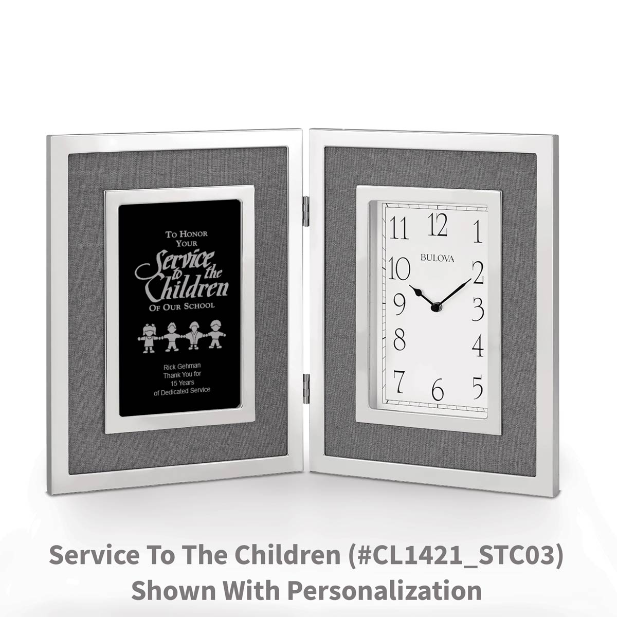 Bulova Large Silver Framed Clock Award