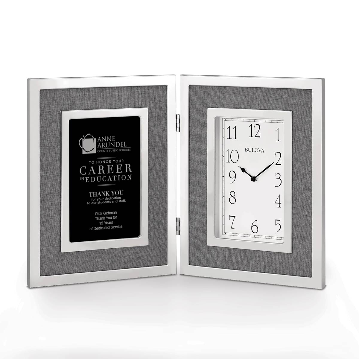 Bulova Large Silver Framed Clock Award