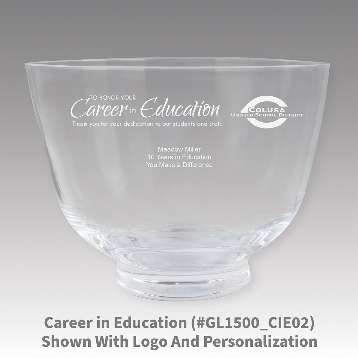 crystal revere bowl with career in education message