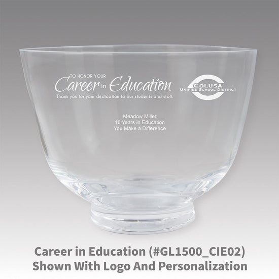 crystal revere bowl with career in education message