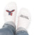 Pair of no-show socks with a black heel and your full color logo on top.