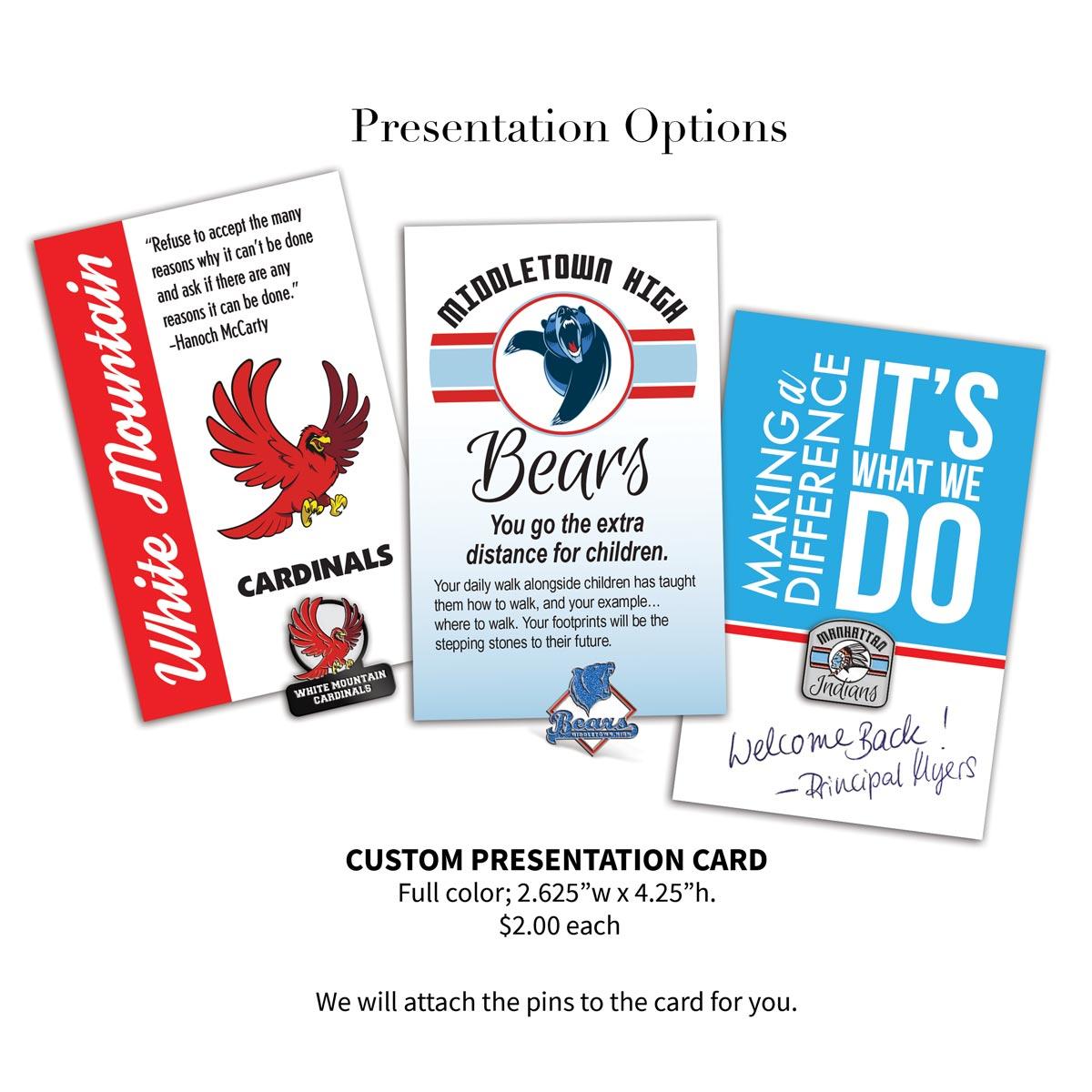 presentation card options for die struck lapel pins