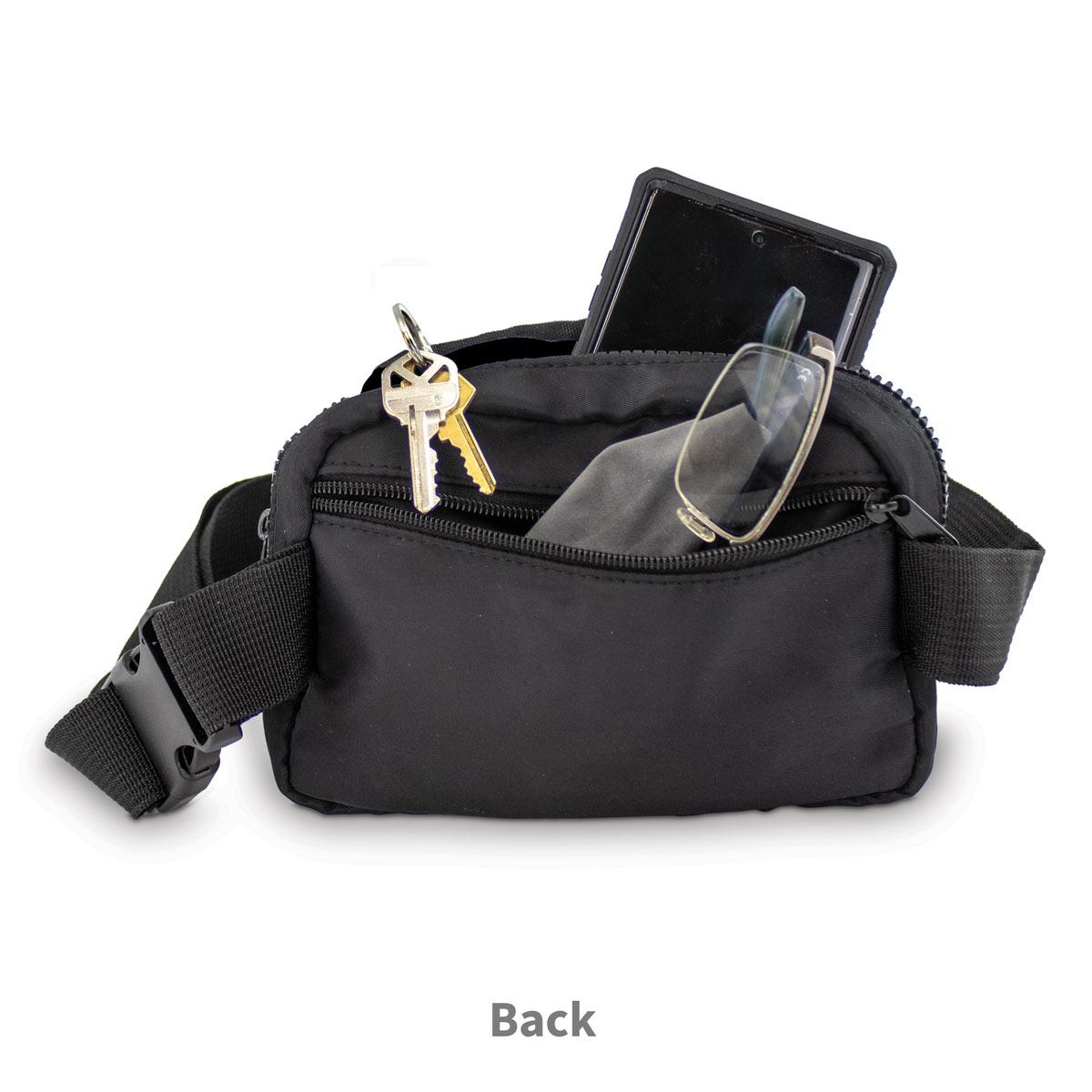back side of a black belt bag