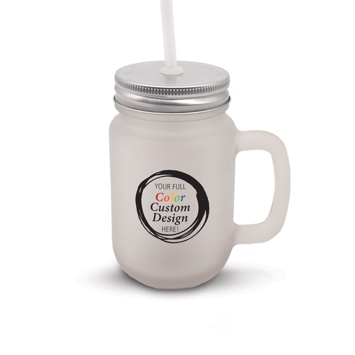 Custom Full Color 12 oz. Frosted Mason Jar w/ Straw