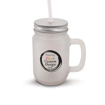 Custom Full Color 12 oz. Frosted Mason Jar w/ Straw
