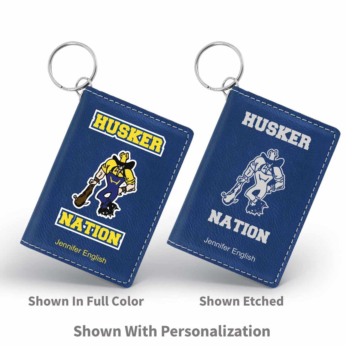 blue leather id holders with custom logo and personalization