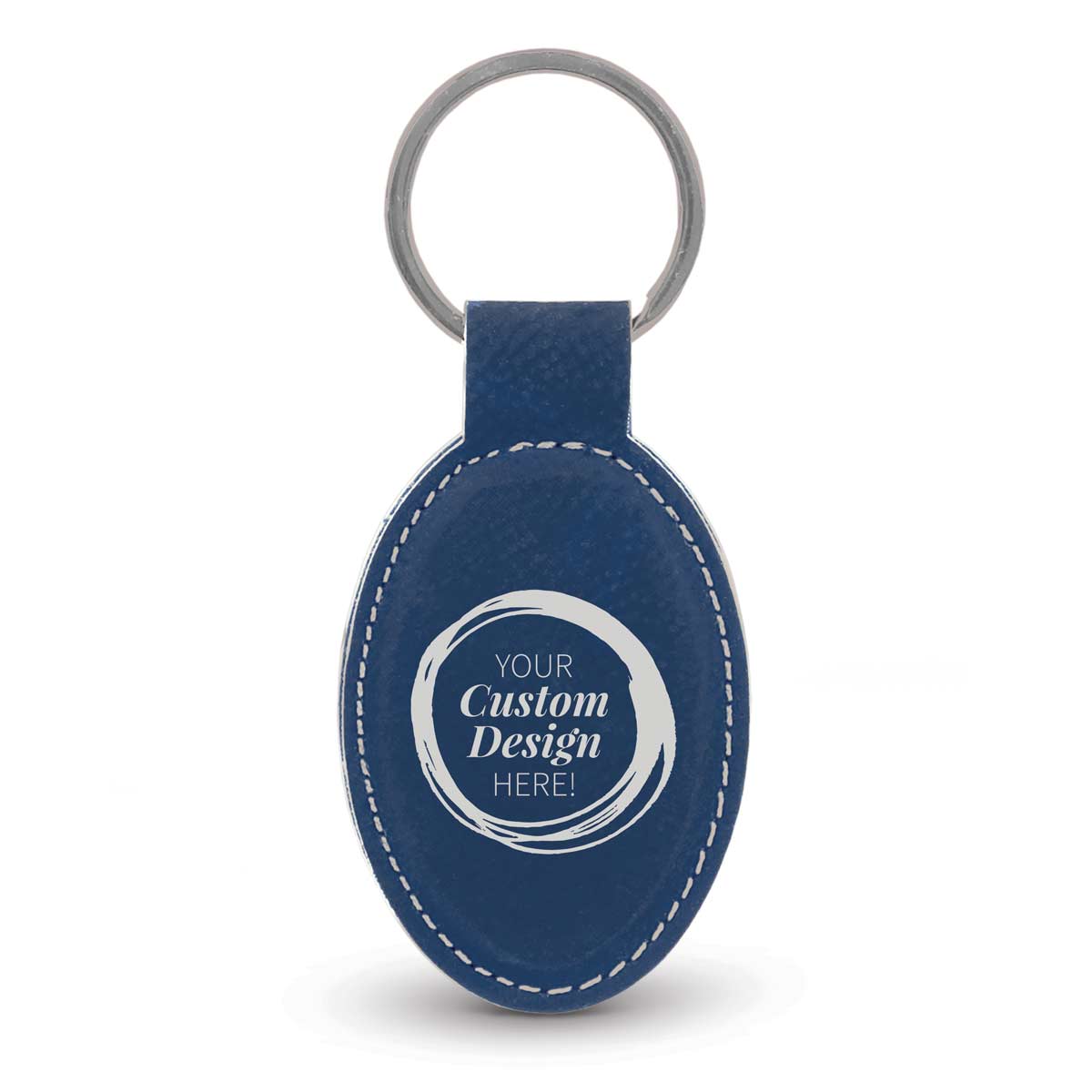 create your own blue oval leather keychain