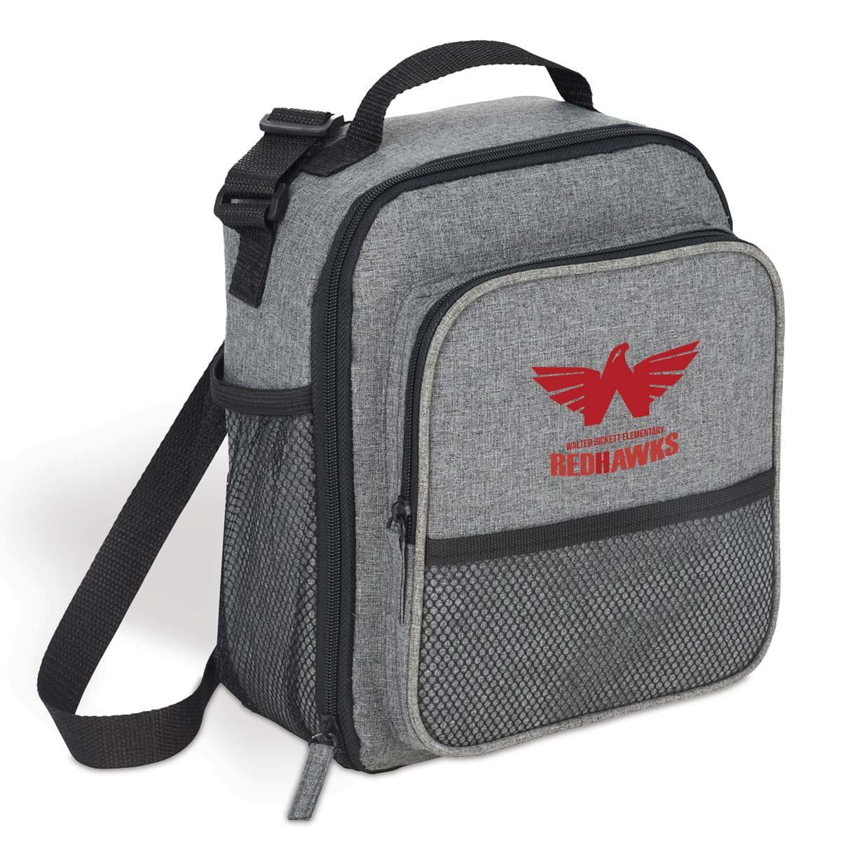heather gray lunch bag with custom logo